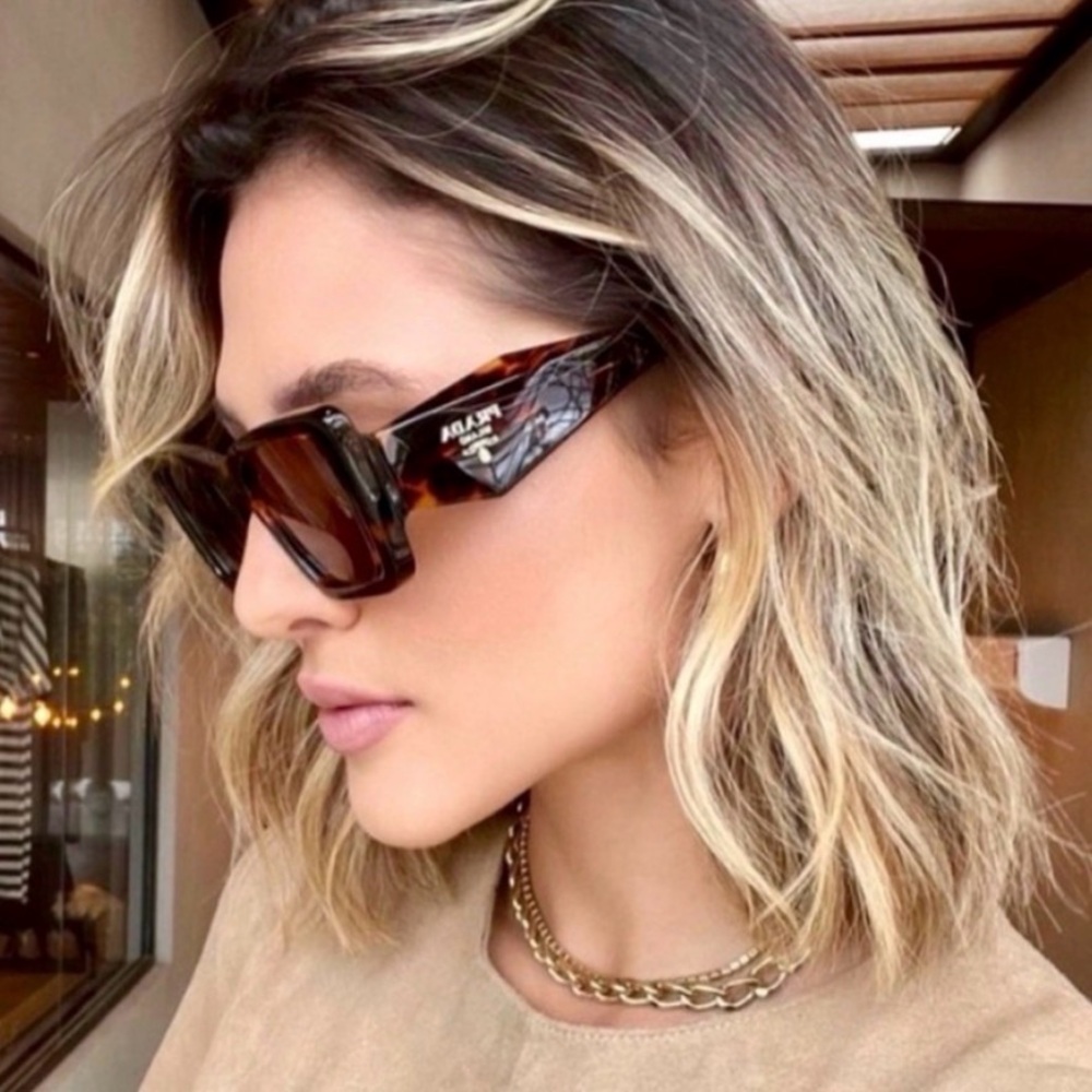 PRADA Sunglasses Honey Havana Tortoise Large Geometric Symbole Acetate PR 08YS